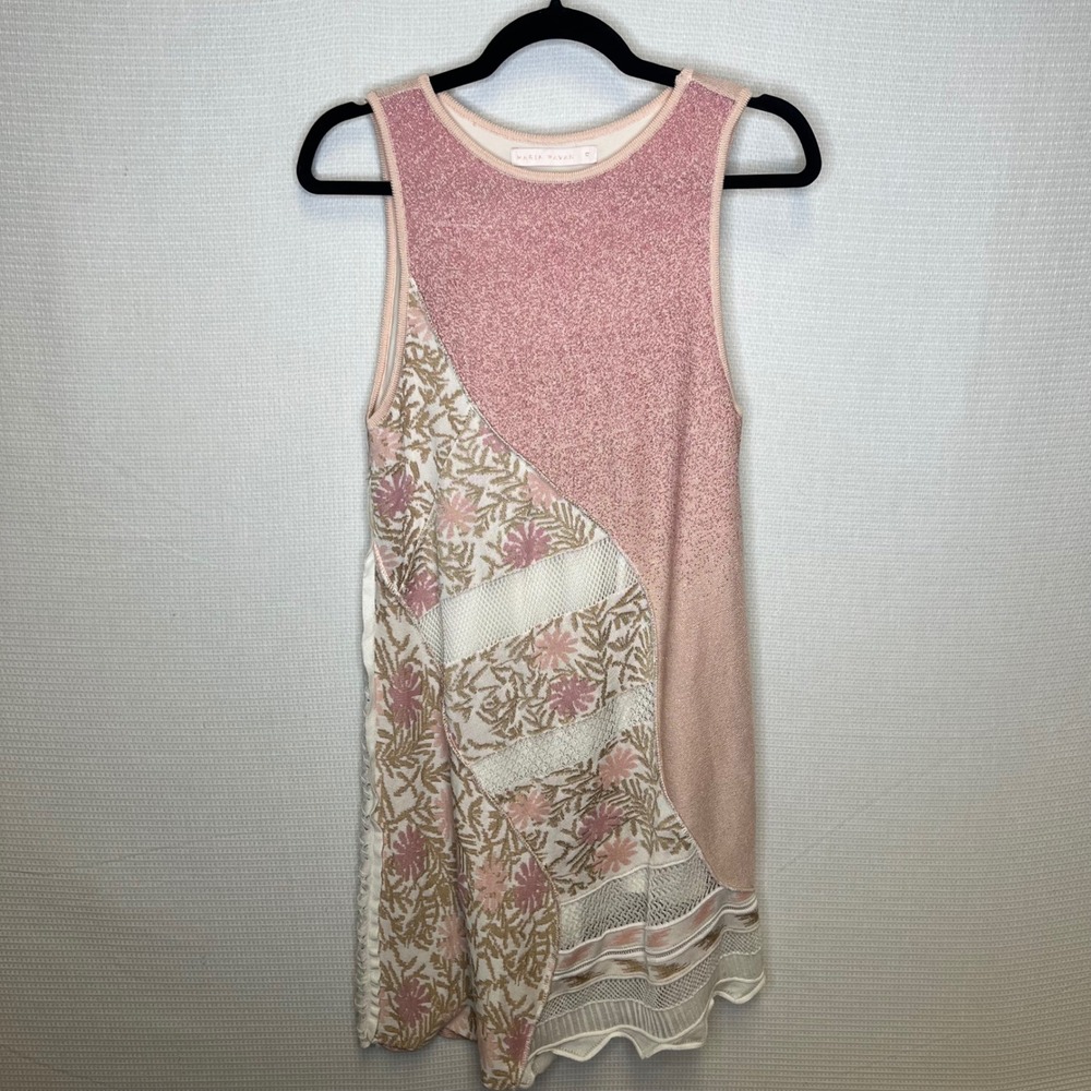 Maria Pavan Pink Metallic Floral Knit Mesh Sleeveless Mini Dress Small Brazil